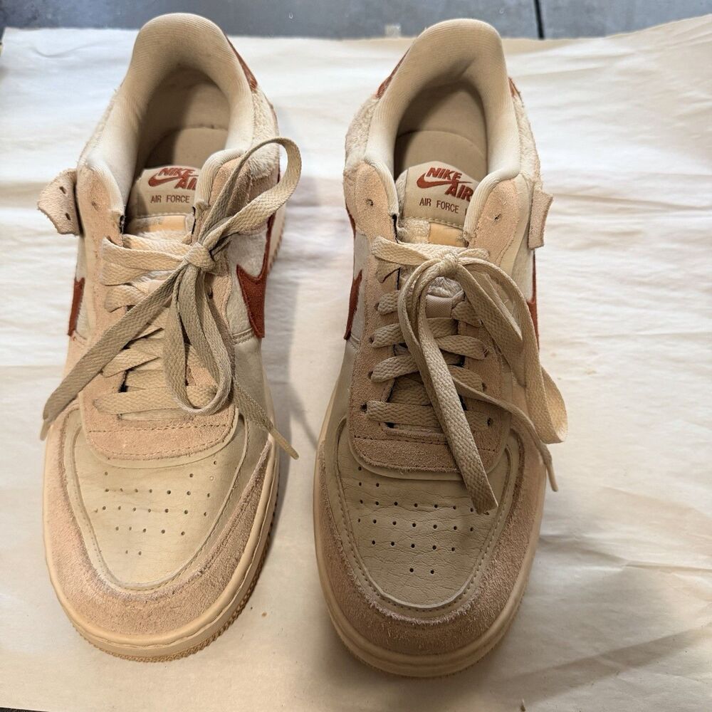 Nike Air Force 1 Low Top Suede Sneakers Beige/Brown Lace Up DZ4705-200